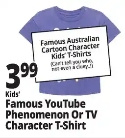Ocean State Job Lot Kids' Famous YouTube Phenomenon Or TV Character T-Shirt offer