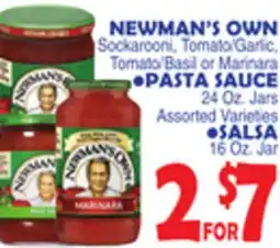 Bravo Supermarkets NEWMAN'S OWN PASTA SAUCE, SALSA 16 Oz. Jar offer