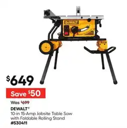 Lowe's 10-in 15-Amp Jobsite Table Saw with Foldable Rolling Stand offer