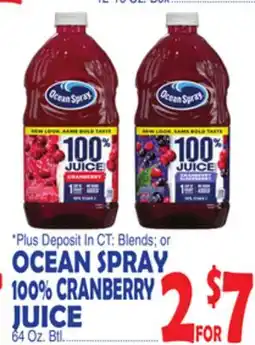 Bravo Supermarkets OCEAN SPRAY 100% CRANBERRY JUICE offer