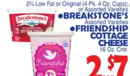Bravo Supermarkets BREAKSTONE'S FRIENDSHIP COTTAGE CHEESE 16 Oz. Cntr offer