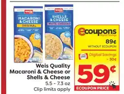 Weis Markets Weis Quality Macaroni & Cheese or Shells & Cheese offer