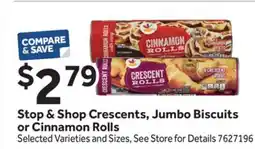 Stop&Shop Stop & Shop Crescents, Jumbo Biscuits or Cinnamon Rolls offer