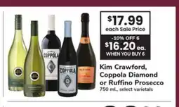 ACME Kim Crawford, Coppola Diamond or Ruffino Prosecco offer