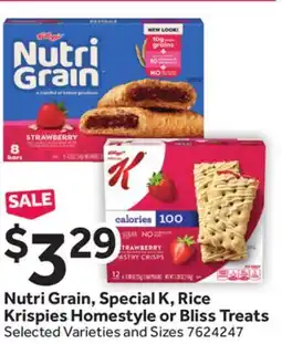 Stop&Shop Nutri Grain, Special K, Rice Krispies Homestyle or Bliss Treats offer