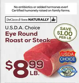 DeCicco & Sons Eye Round Roast or Steak offer