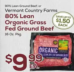 DeCicco & Sons 90% Lean Ground Beef or Vermont Country Farms 80% Lean Organic Grass Fed Ground Beef offer