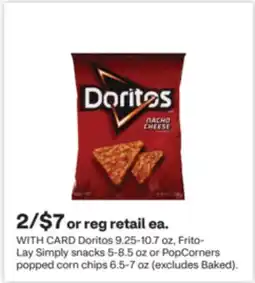 CVS Doritos 9.25-10.7 oz, Frito-Lay Simply snacks 5-8.5 oz or PopCorners popped corn chips 6.5-7 oz offer