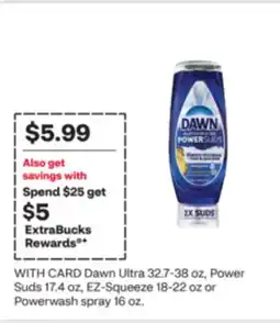 CVS Dawn Ultra 32.7-38 oz, Power Suds 17.4 oz, EZ-Squeeze 18-22 oz or Powerwash spray 16 oz offer