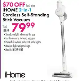 Boscov's iHOME 2-in-1 Cordless Self-Standing Stick Vacuum offer