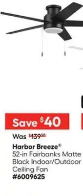 Lowe's 52-in Fairbanks Matte Black Indoor/Outdoor Ceiling Fan offer