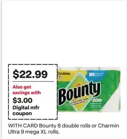 CVS Bounty 8 double rolls or Charmin Ultra 9 mega XL rolls offer