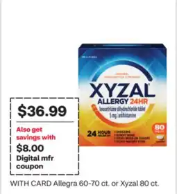 CVS Allegra 60-70 ct. or Xyzal 80 ct offer