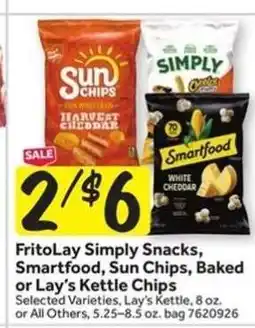 Stop&Shop FritoLay Simply Snacks, Smartfood, Sun Chips, Baked or Lay’s Kettle Chips offer