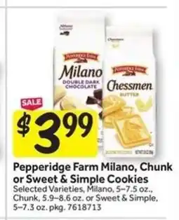 Stop&Shop Pepperidge Farm Milano, Chunk, or Sweet & Simple Cookies offer