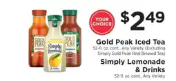 ShopRite Gold Peak Iced Tea & Simply Lemonade & Drinks offer