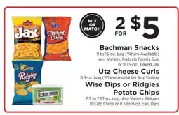 ShopRite Bachman Snacks, Utz Cheese Curls, Wise Dips or Ridgies Potato Chips offer