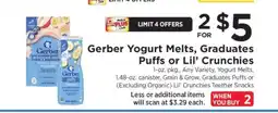 ShopRite Gerber Yogurt Melts, Graduates Puffs or Lil’ Crunchies offer