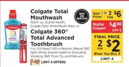 ShopRite Colgate Total Mouthwash or Colgate 360° Total Advanced Toothbrush offer