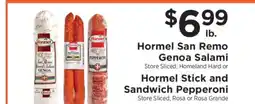 ShopRite Hormel San Remo Genoa Salami or Hormel Stick and Sandwich Pepperoni offer