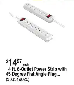 The Home Depot 4 ft. 6-Outlet Power Strip with 45 Degree Flat Angle Plug, White (2-Pack) offer