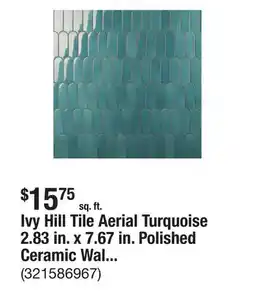 The Home Depot Ivy Hill Tile Aerial Turquoise 2.83 in. x 7.67 in. Polished Ceramic Wall Tile (5.15 sq. ft./Case) offer