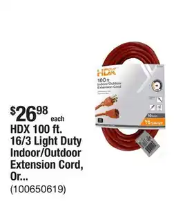 The Home Depot HDX 100 ft. 16/3 Light Duty Indoor/Outdoor Extension Cord, Orange offer