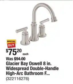 The Home Depot Glacier Bay Oswell 8 in. Widespread Double-Handle High-Arc Bathroom Faucet in Brushed Nickel offer