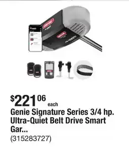 The Home Depot Genie Signature Series 3/4 hp. Ultra-Quiet Belt Drive Smart Garage Door Opener offer