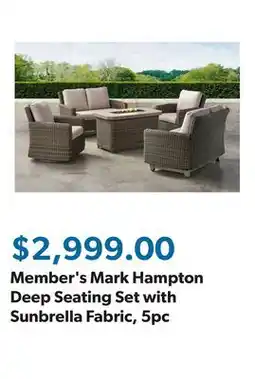 Sam's Club Member's Mark Hampton Deep Seating Set with Sunbrella Fabric, 5pc offer