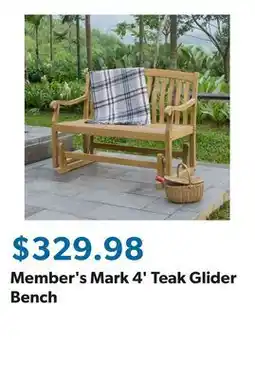 Sam's Club Member's Mark 4' Teak Glider Bench offer