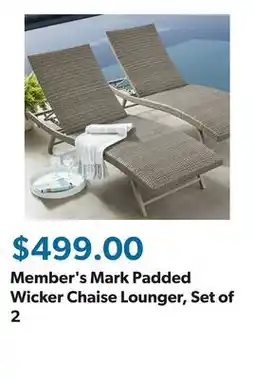 Sam's Club Member's Mark Padded Wicker Chaise Lounger, Set of 2 offer