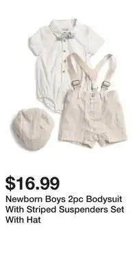 TJ Maxx Newborn Boys 2pc Bodysuit With Striped Suspenders Set With Hat offer