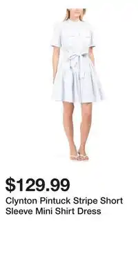 TJ Maxx Clynton Pintuck Stripe Short Sleeve Mini Shirt Dress offer