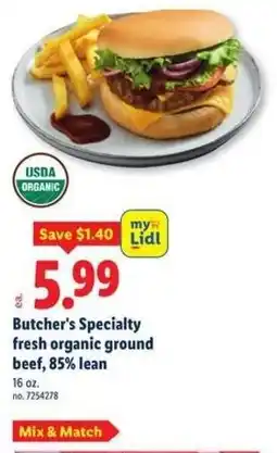Lidl Butcher's Specialty fresh organic ground beef, 85% lean offer