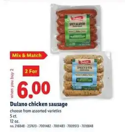 Lidl Dulano chicken sausage offer