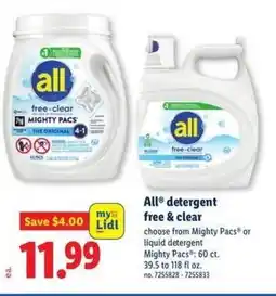 Lidl All detergent free & clear offer