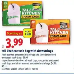 Lidl Tall kitchen trash bag with drawstrings offer