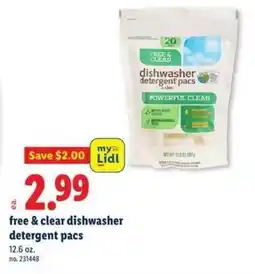 Lidl Free & clear dishwasher detergent pacs offer