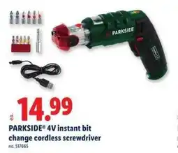 Lidl Parkside 4v instant bit change cordless screwdriver offer