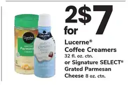 ACME Lucerne Coffee Creamers 32 fl. oz. ctn. or Signature SELECT Grated Parmesan Cheese 8 oz. ctn offer