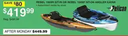 Dunham's Sports PELICAN REBEL 100XR SIT-IN OR REBEL 100XP SIT-ON ANGLER KAYAK offer