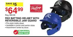 Dunham's Sports RAWLINGS RX2 BATTING HELMET WITH REVERSIBLE JAW GUARD offer