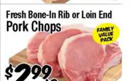 Western Beef Fresh Bone-In Rib or Loin End Pork Chops offer