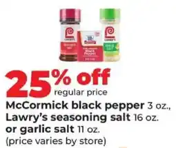 Hy-Vee McCormick black pepper Lawry's seasoning salt or garlic salt offer