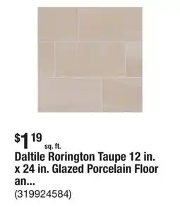 The Home Depot Daltile Rorington Taupe 12 in. x 24 in. Glazed Porcelain Floor and Wall Tile (17.6 sq. ft. /case) offer
