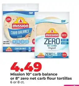Hy-Vee Mission 10" carb balance or 8" zero net carb flour tortillas offer