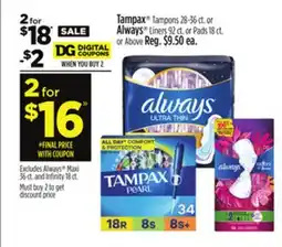 Dollar General Tampax or Always offer