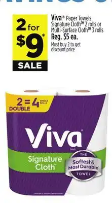 Dollar General Viva Paper Towels Signature Cloth 2 rolls or Multi-Surface Cloth 3 rolls offer