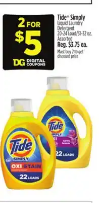 Dollar General Tide Simply Liquid Laundry Detergent offer